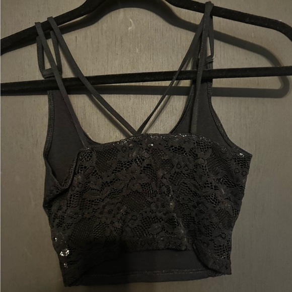 American Eagle Outfitters Black Lace Strappy Crop Top - Picture 2 of 3